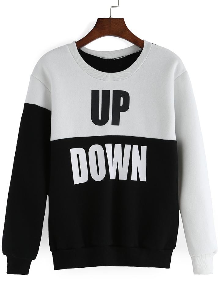 Romwe Letter Print Black White Sweatshirt