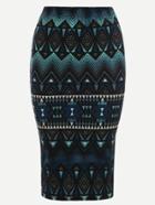 Romwe Navy Tribal Print Pencil Skirt