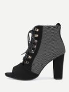 Romwe Peep Toe Lace Up Ankle Boots