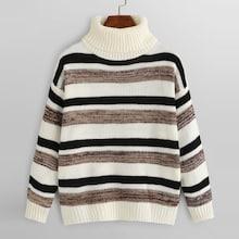 Romwe Striped High Neck Sweater