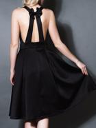 Romwe Black Strap Bowknot Backless A-line Dress