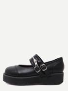 Romwe Black Faux Leather Double Strap Mary Jane Shoes