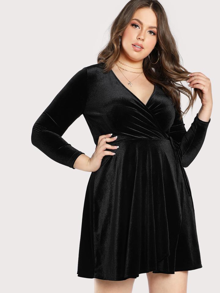 Romwe Front Cross Velvet Dress