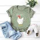 Romwe Plus Letter And Chicken Print Tee