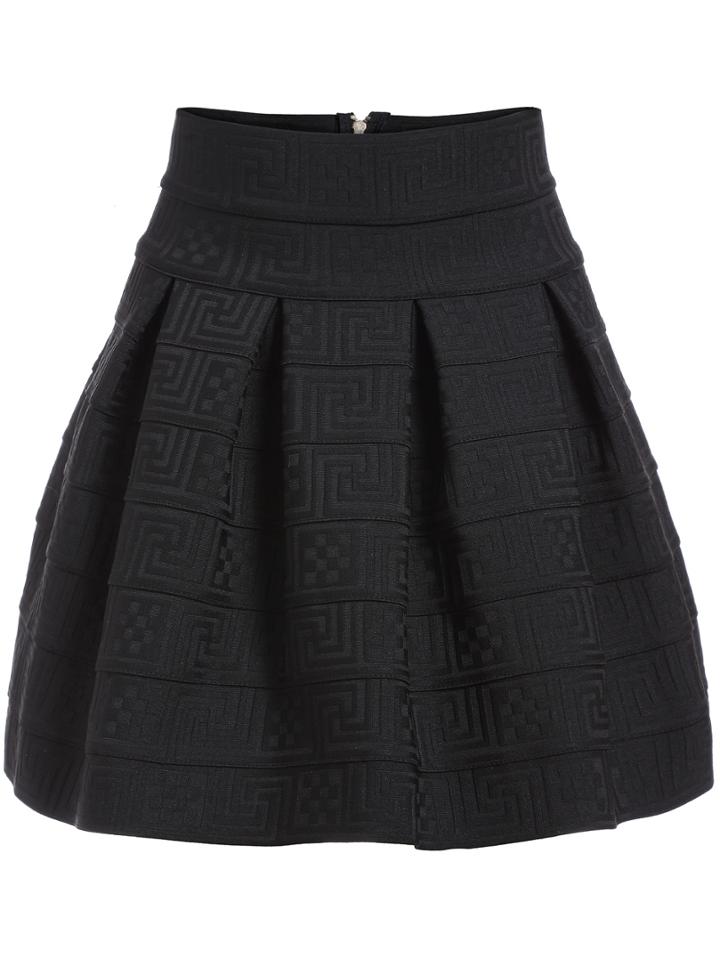 Romwe High Waist Zipper Flare Skirt