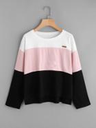 Romwe Color Block Patch Detail Tee