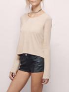 Romwe Apricot Long Sleeve Backless Lace Up T-shirts