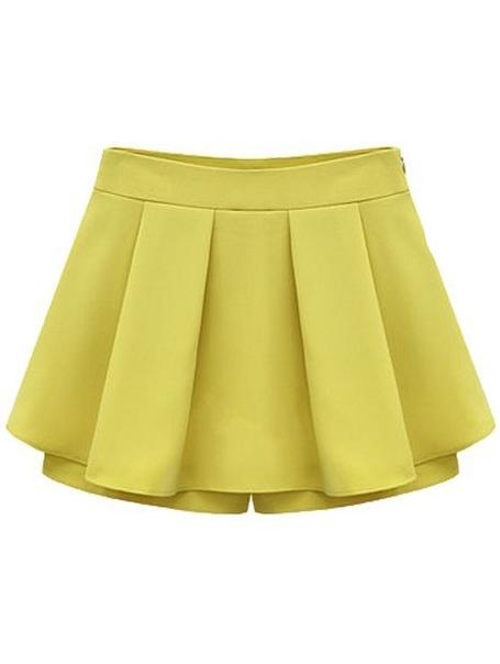 Romwe Ruffle Chiffon Yellow Skirt Shorts