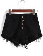 Romwe Single-breasted Ripped Fray Hem Denim Shorts