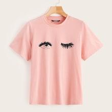 Romwe Eyes Print Short Sleeve Tee