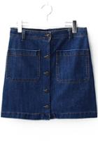 Romwe With Pockets Single-breasted Denim Skirt