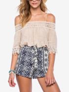 Romwe Apricot Off The Shoulder With Lace Blouse