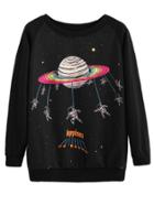 Romwe Black Space Print Raglan Sleeve Sweatshirt