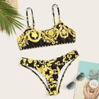 Romwe Random Baroque Print Spaghetti Strap Bikini Set