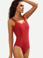 Romwe Red Backless One-piece Swimwear