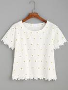 Romwe White Flower Applique T-shirt