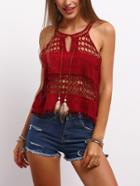 Romwe Red Spaghetti Strap Hollow Lace Cami Top