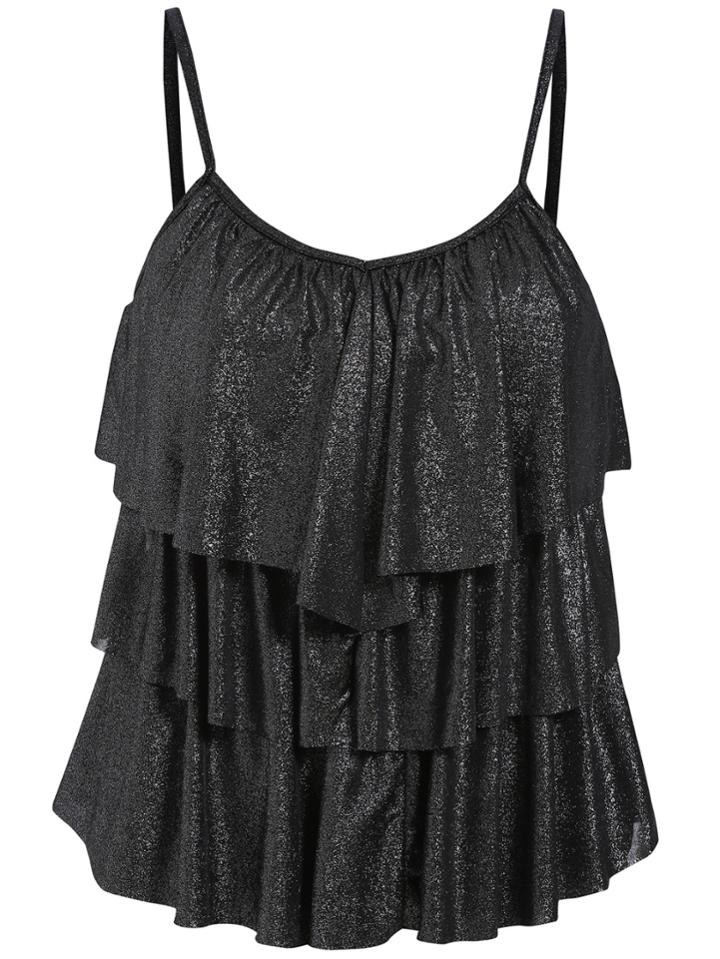 Romwe Spaghetti Strap Tiered Cami Top