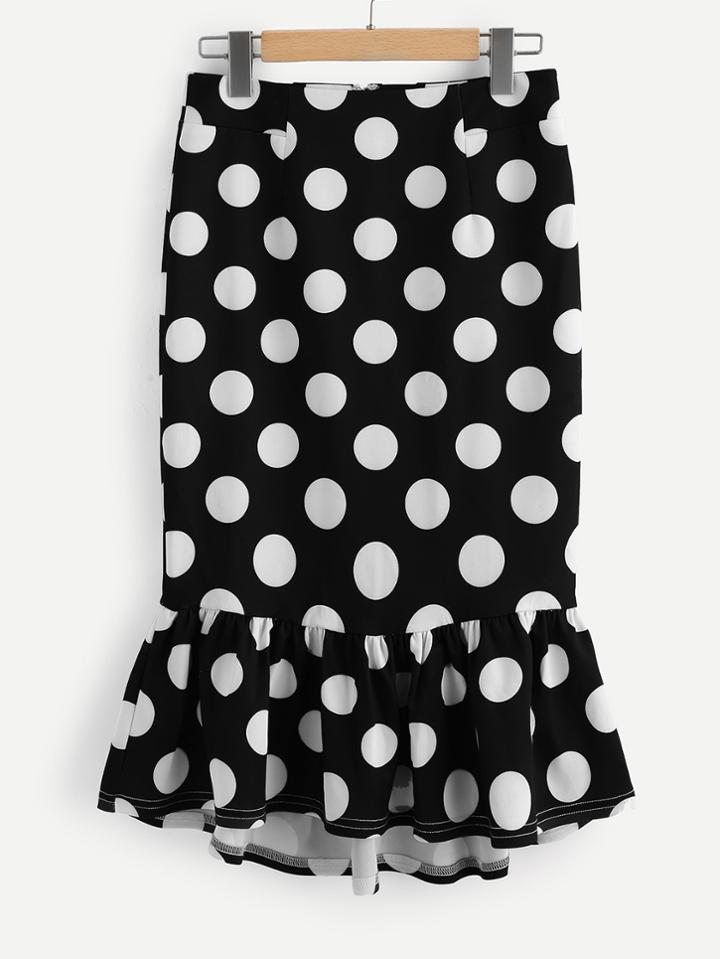 Romwe Frill Hem Polka Dot Skirt