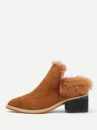 Romwe Faux Fur Design Block Heeled Boots