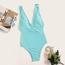 Romwe Ruffle Detail Open Back One Piece Swimsuit