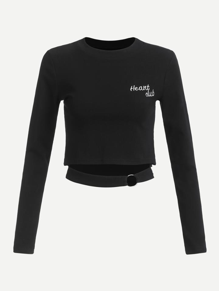 Romwe Letter Embroidered Crop Tee