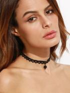 Romwe Black Faux Pearl Hollow Out Choker Necklace