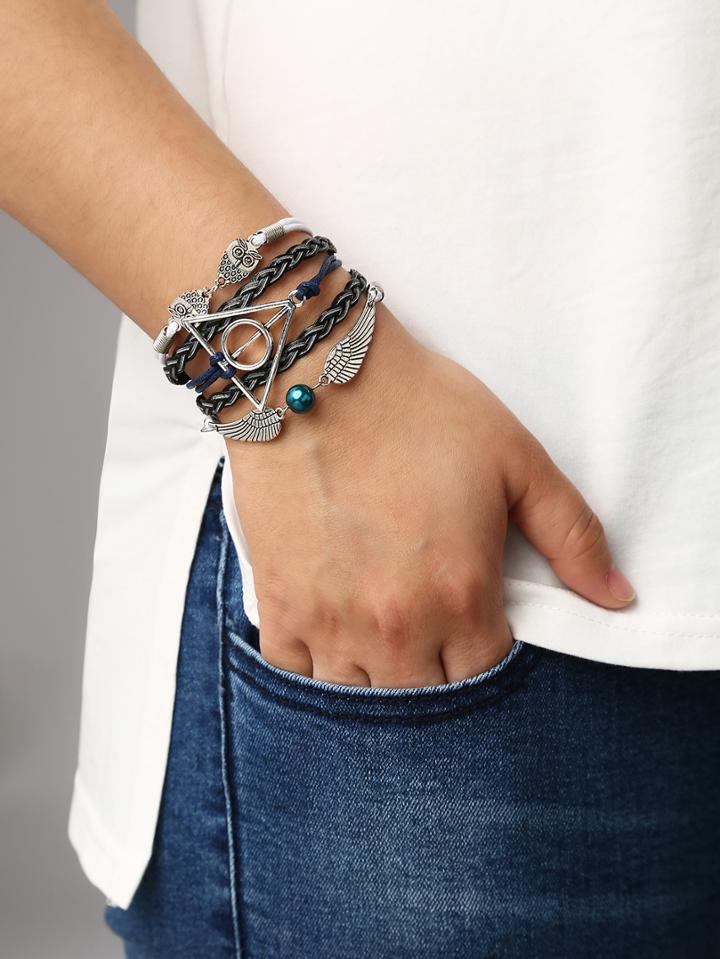 Romwe Black Braid Wing Bracelet