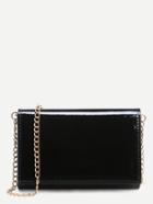 Romwe Black Faux Patent Leather Flap Wallet With Chain