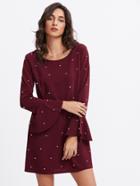 Romwe Fluted Sleeve Pearl Beaded Dress