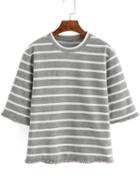 Romwe Striped Frayed Grey T-shirt
