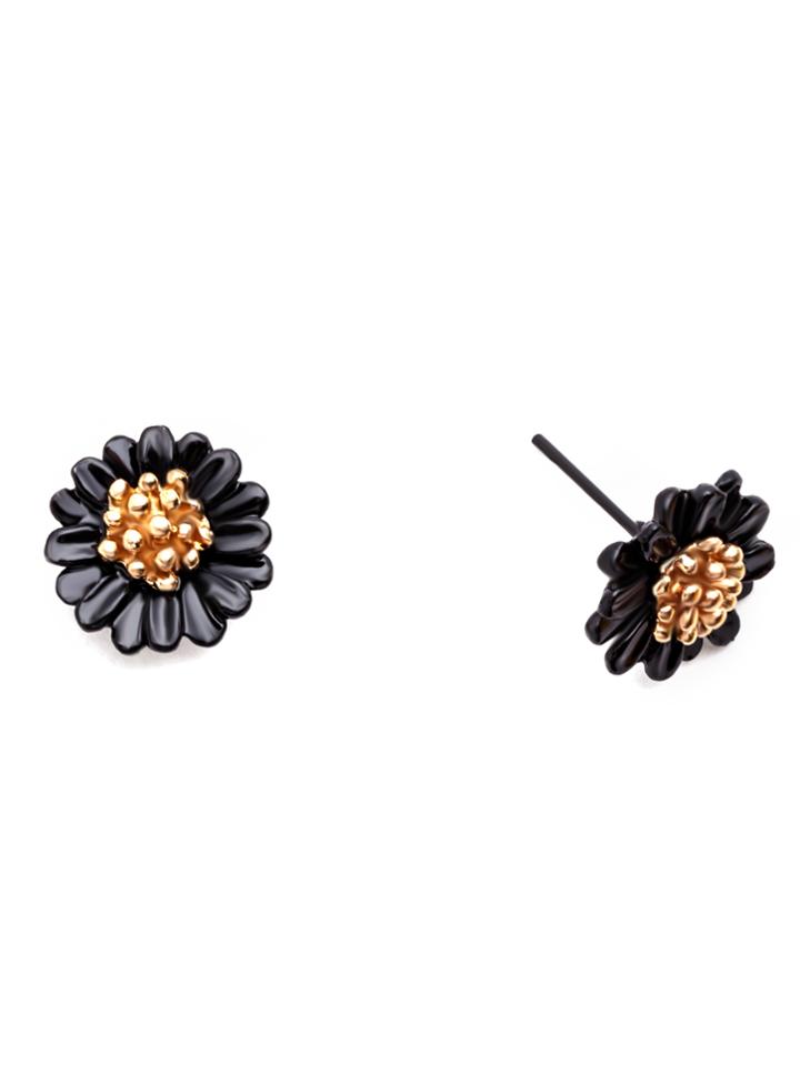 Romwe Black Daisy Ear Studs