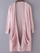 Romwe Pink Long Sleeve Pockets Cardigan Outerwear