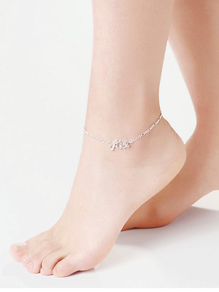 Romwe Rhinestone Letter Love Design Chain Anklet