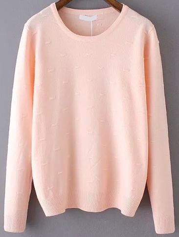 Romwe Women Long Sleeve Pink Sweater