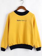 Romwe Letter Embroidered Yellow Sweatshirt
