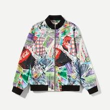 Romwe Guys Mixed Print Zip Up Bomber Jacket