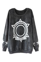 Romwe Star & Circle Print Fleece Sweatshirt