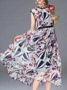 Romwe White Print A-line Midi Dress
