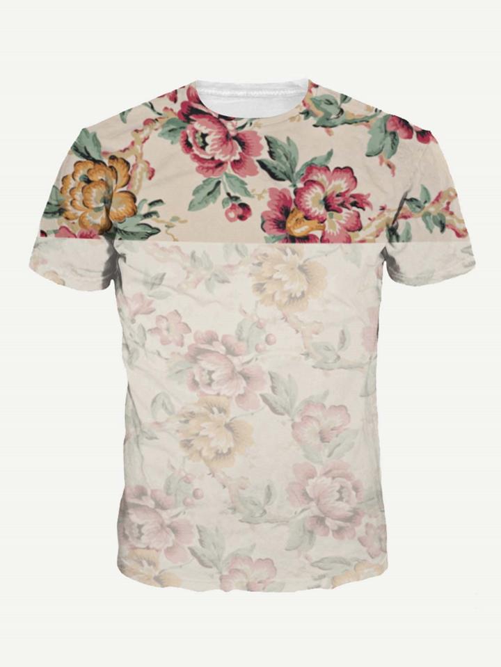 Romwe Men Floral Print Tee