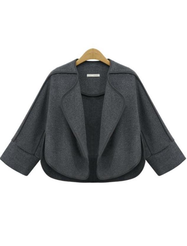 Romwe Lapel Crop Woolen Grey Coat