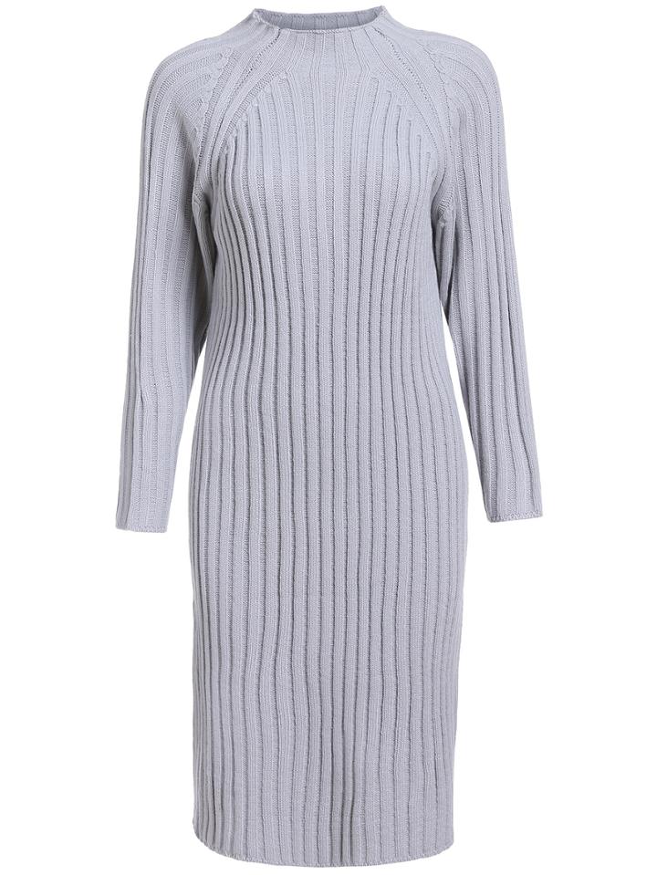 Romwe Long Sleeve Sheath Grey Sweater Dress