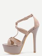 Romwe Faux Brown Suede Strappy Platform High Heel Sandals