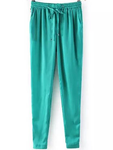 Romwe Draw Cord Waist Beam Port Blue Pant