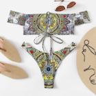 Romwe Off-the-shoulder Lace-up Bikini Set