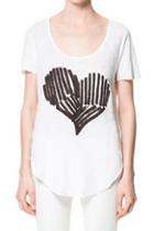 Romwe Heart Print Asymmetric White T-shirt