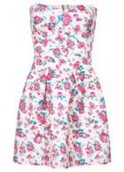 Romwe Strapless Floral Flare Dress