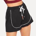 Romwe Letter Drawstring Contrast Piping Sweat Shorts