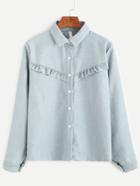Romwe Pale Green Ruffle Trim Button Detail Shirt