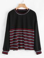 Romwe Contrast Stripe Trim Drop Shoulder Sweatshirt